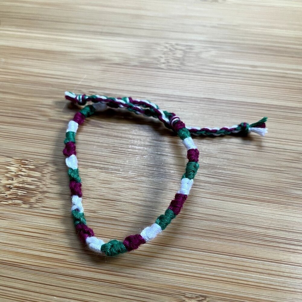 Maria Woven Friendship Bracelet OS Green White Burgundy Women Cotton Embroidery